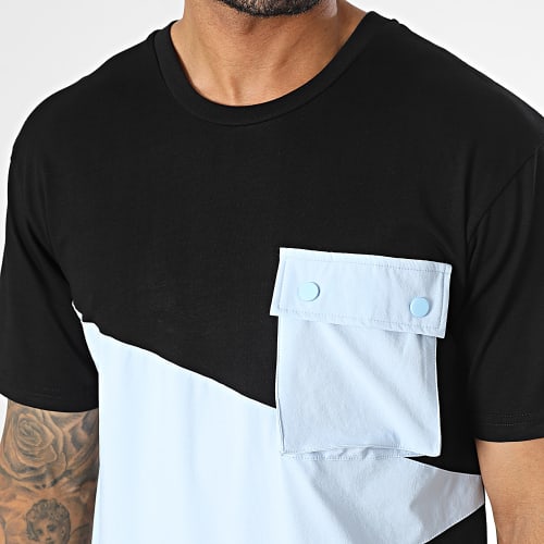 Tee Shirt Poche Noir Bleu Clair