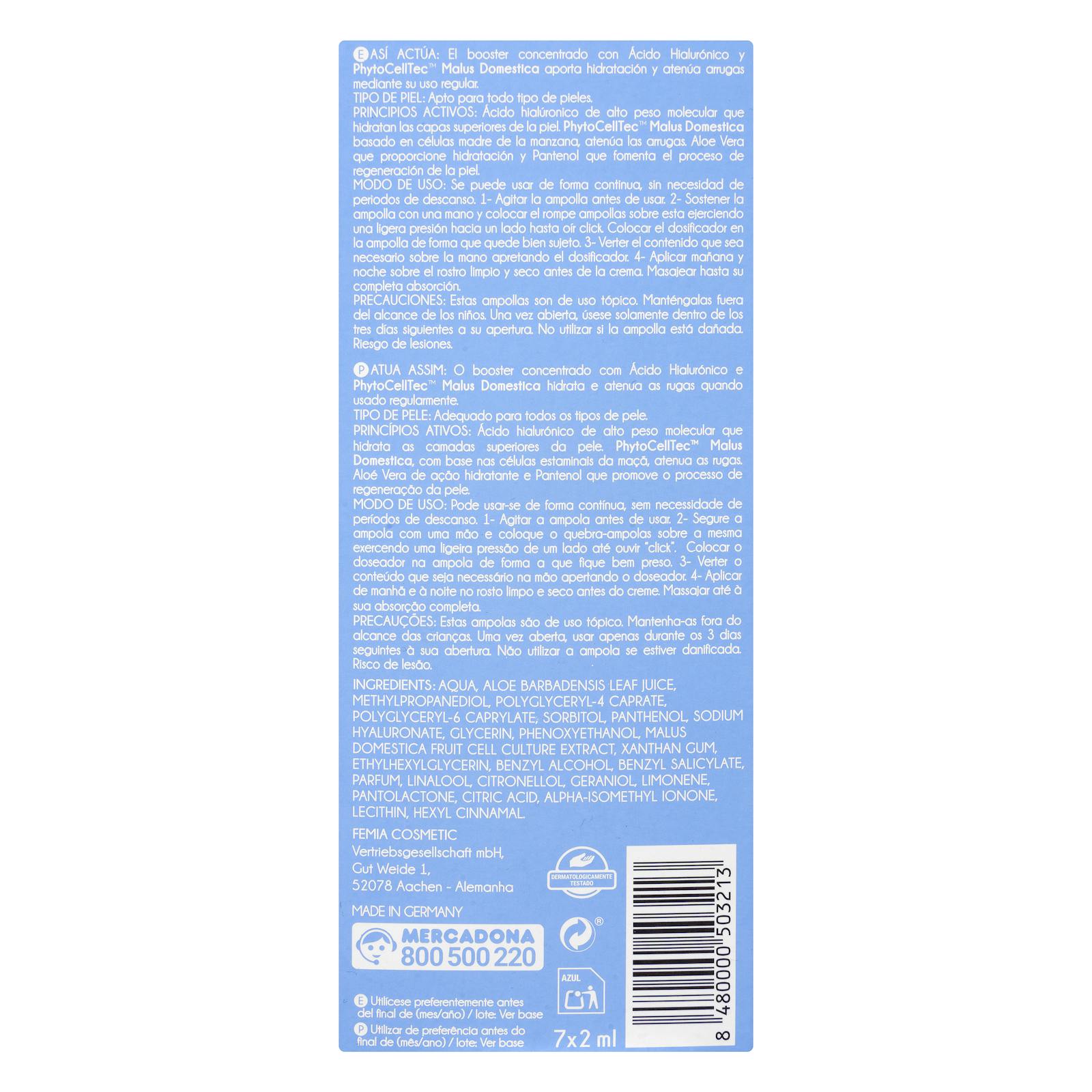 Ampoules faciales Acide Hyaluronique Hydrate Deliplus concentré