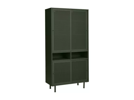 Kiso - Vaisselier 4 portes, 2 niches en métal H180cm - Vert olive