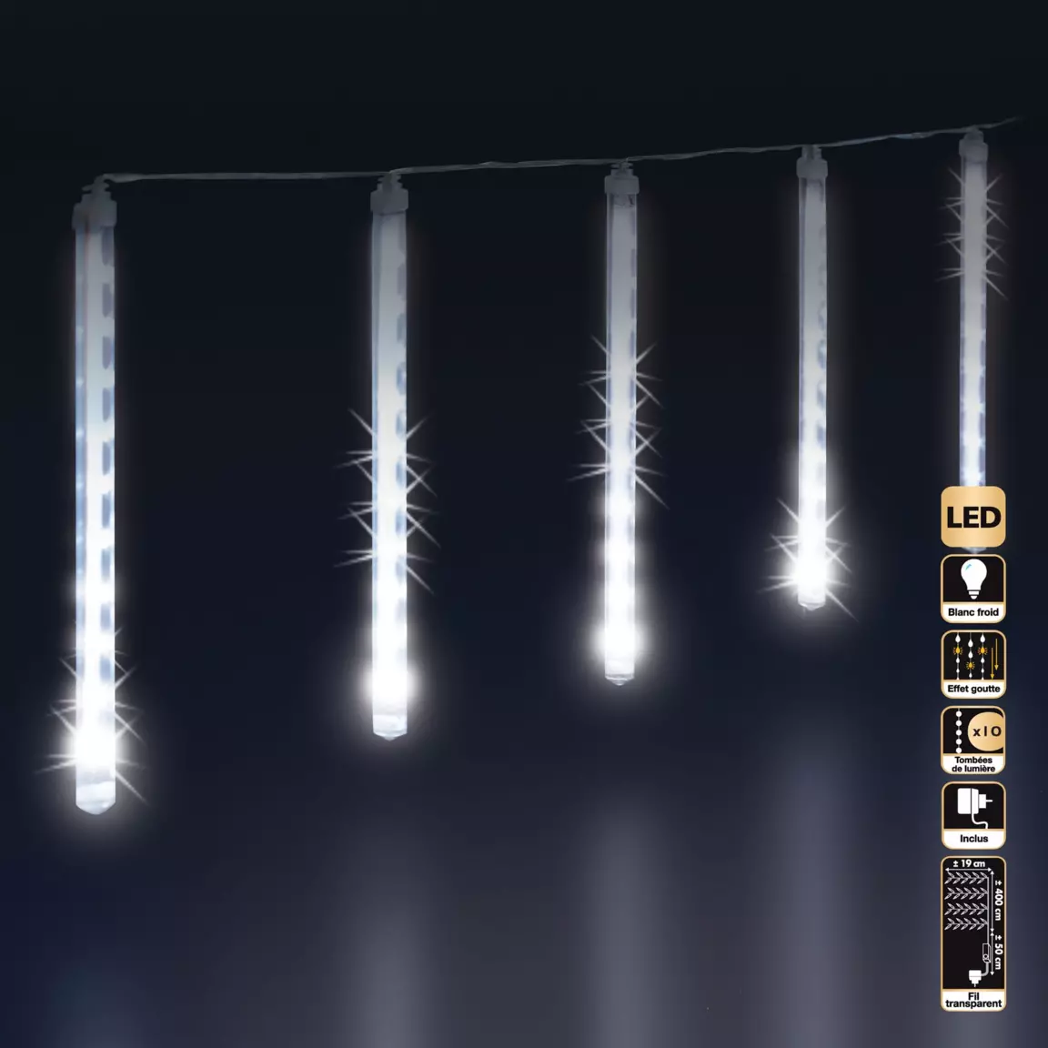 Stalactite lumineuse 4 m 100 LED Glaçons défilement Blanc froid