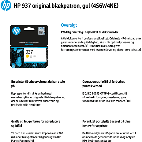HP 937 blækpatron - gul