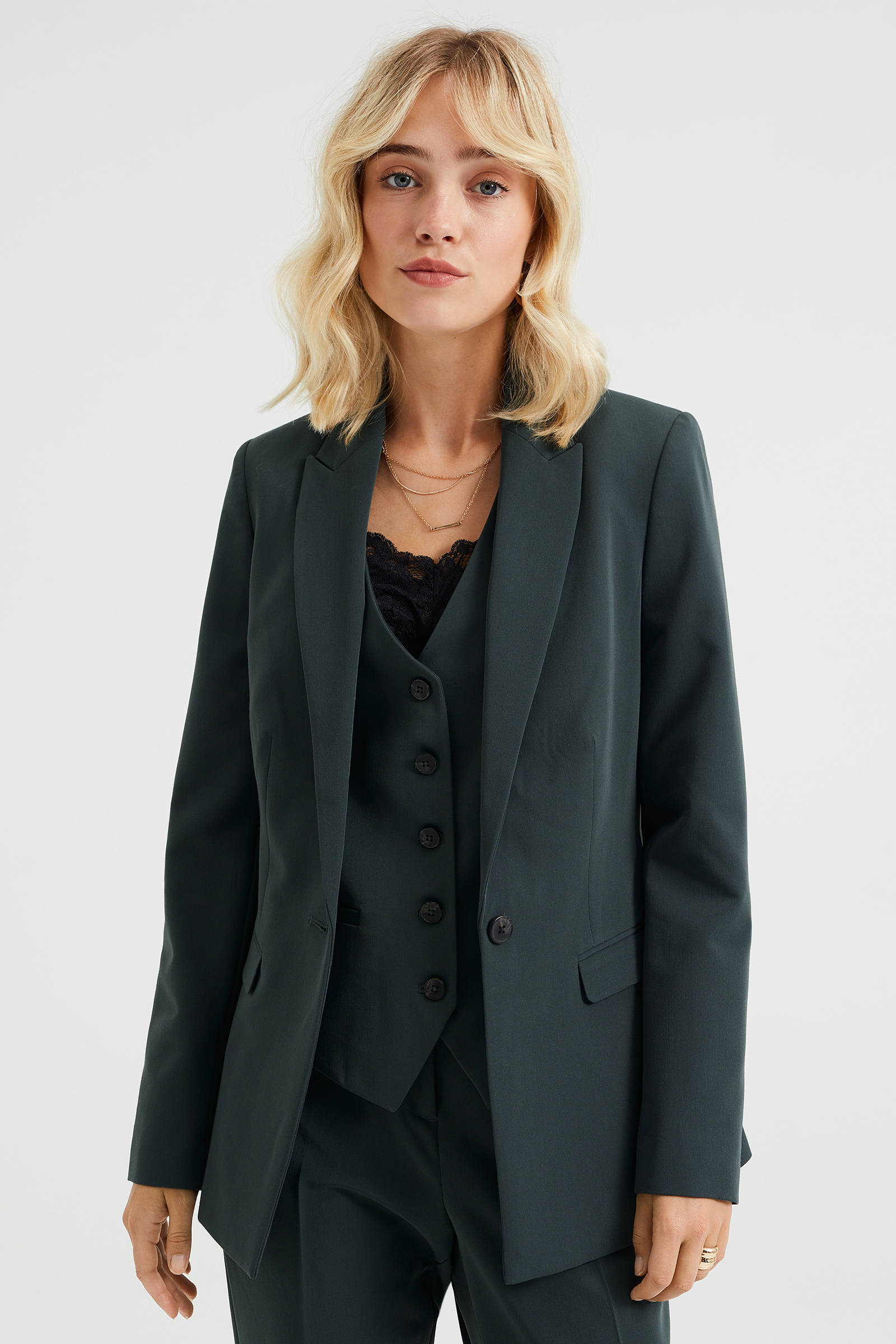 WE Fashion getailleerde blazer donkergroen