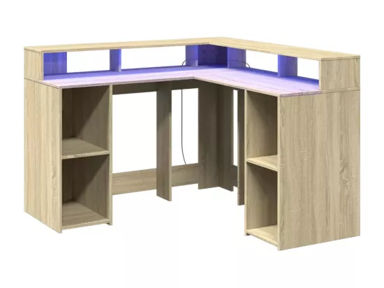 Bureau avec lumières LED chêne sonoma bois d'ingénierie