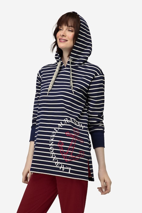 Hoodie, Ringel Sweater, Anker Print, Langarm