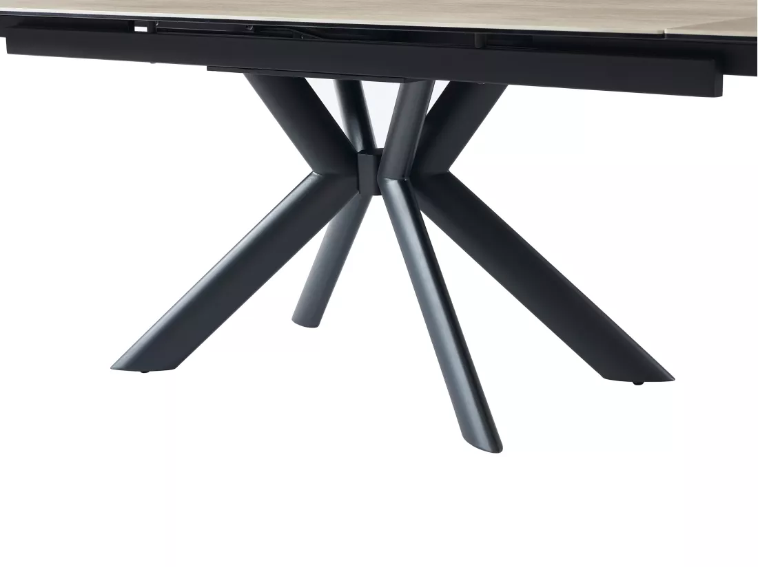 Table à manger extensible 6 à 10 personnes en céramique, verre trempé et métal - Naturel clair et Noir - LIOMINA de Maison Céphy