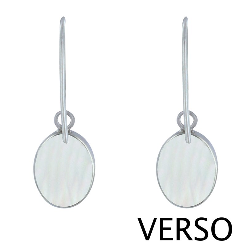 Boucles d'Oreilles Argent Réversible Médaillon Ovale Nacre Ivoire et Abalone Bleu