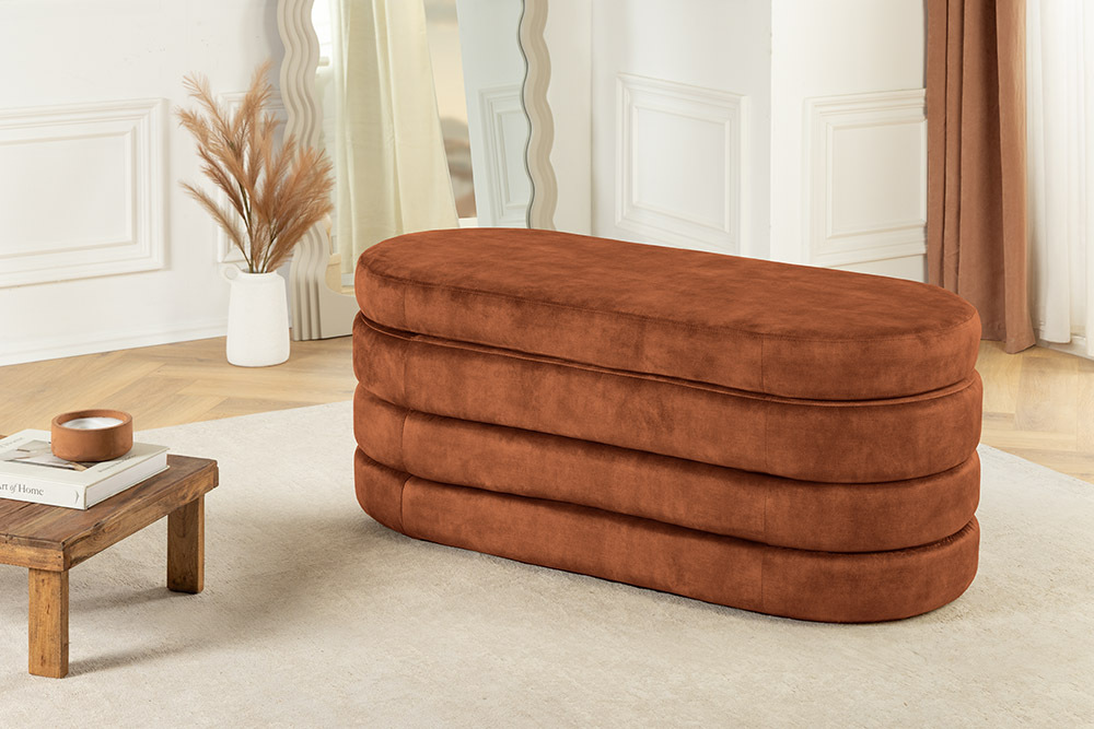 Extravagante Polsterbank VOGUE 115cm rost braun Samt Sitzbank mit Stauraum