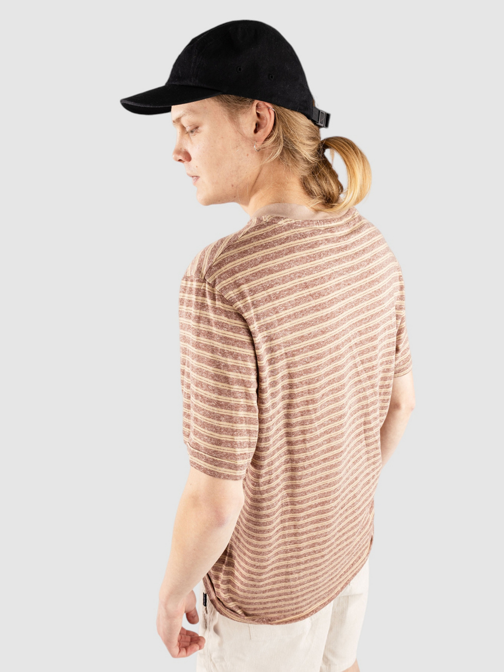 Anerkjendt Akkikki Cot/Linen Stripe T-Shirt auburn