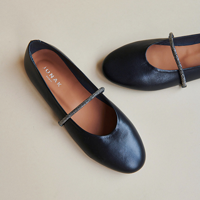 Ballerines à brides  en cuir noir