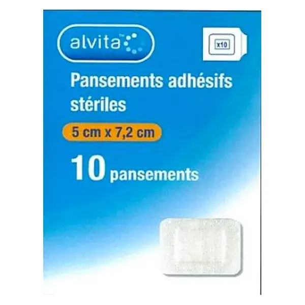 Curativo adesivo estéril Alvita com almofada central 5 x 7,2 cm, 10 unidades