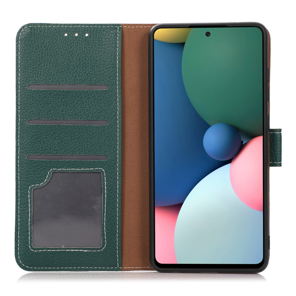 Samsung Galaxy S24 Ultra Leder Tasche Flip Cover Litchi Look - Dunkelgrün