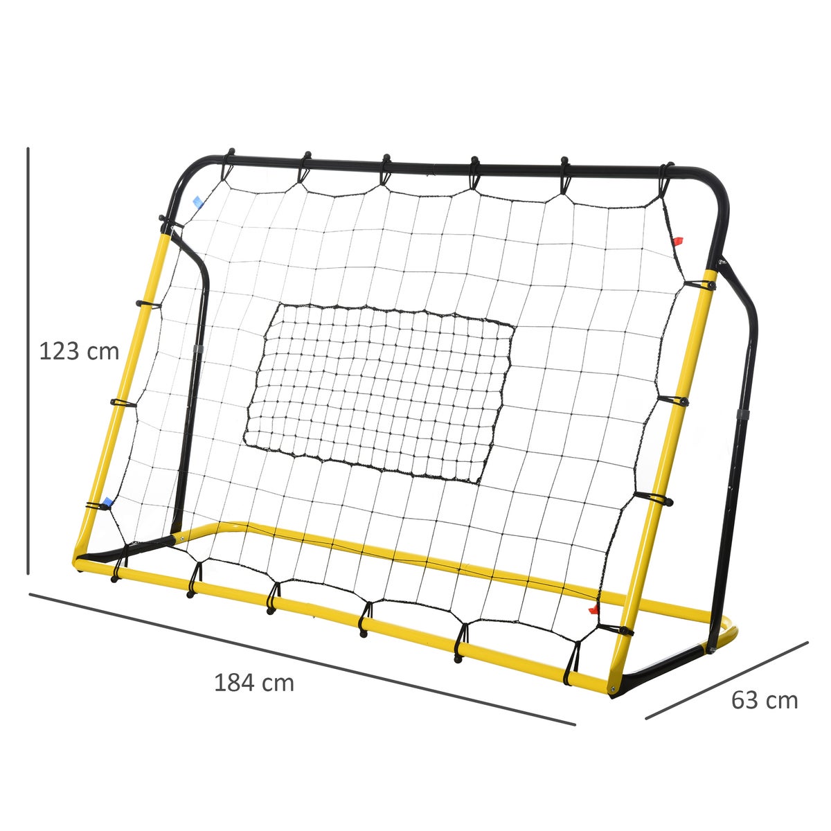 HOMCOM Kickback Football Rebounder, Rebound Wall Net voor voetbal, basketbal en honkbal, 184 x 63 x 123 cm, staal + PE, geel + zwart
