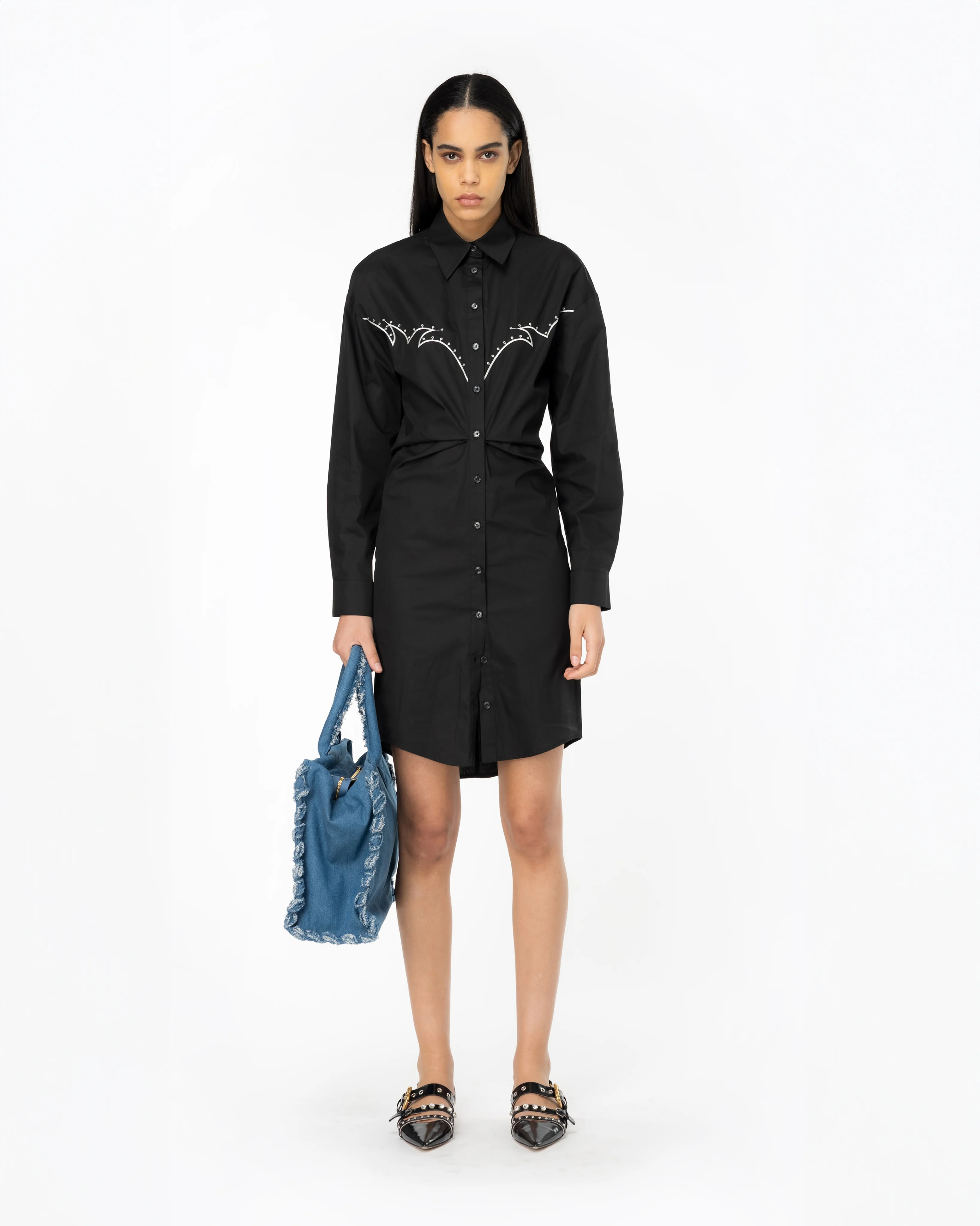 Mini-robe chemise avec broderie style western | Multicolore