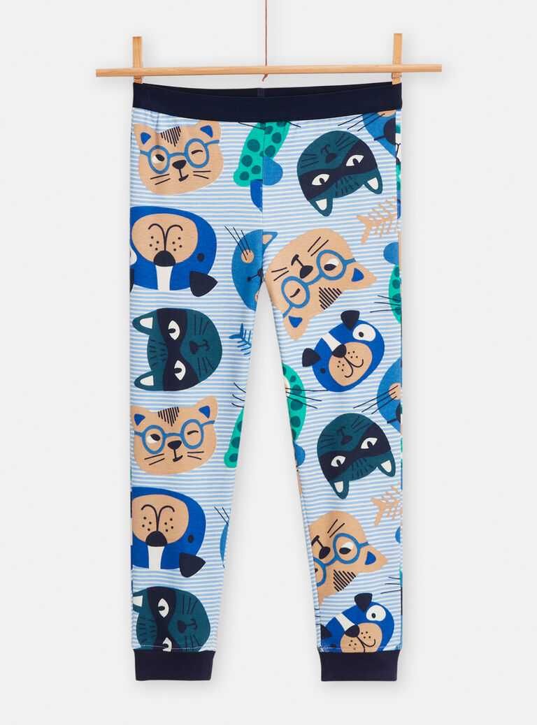 Pyjama rayé imprimé chien et chat pour garçon