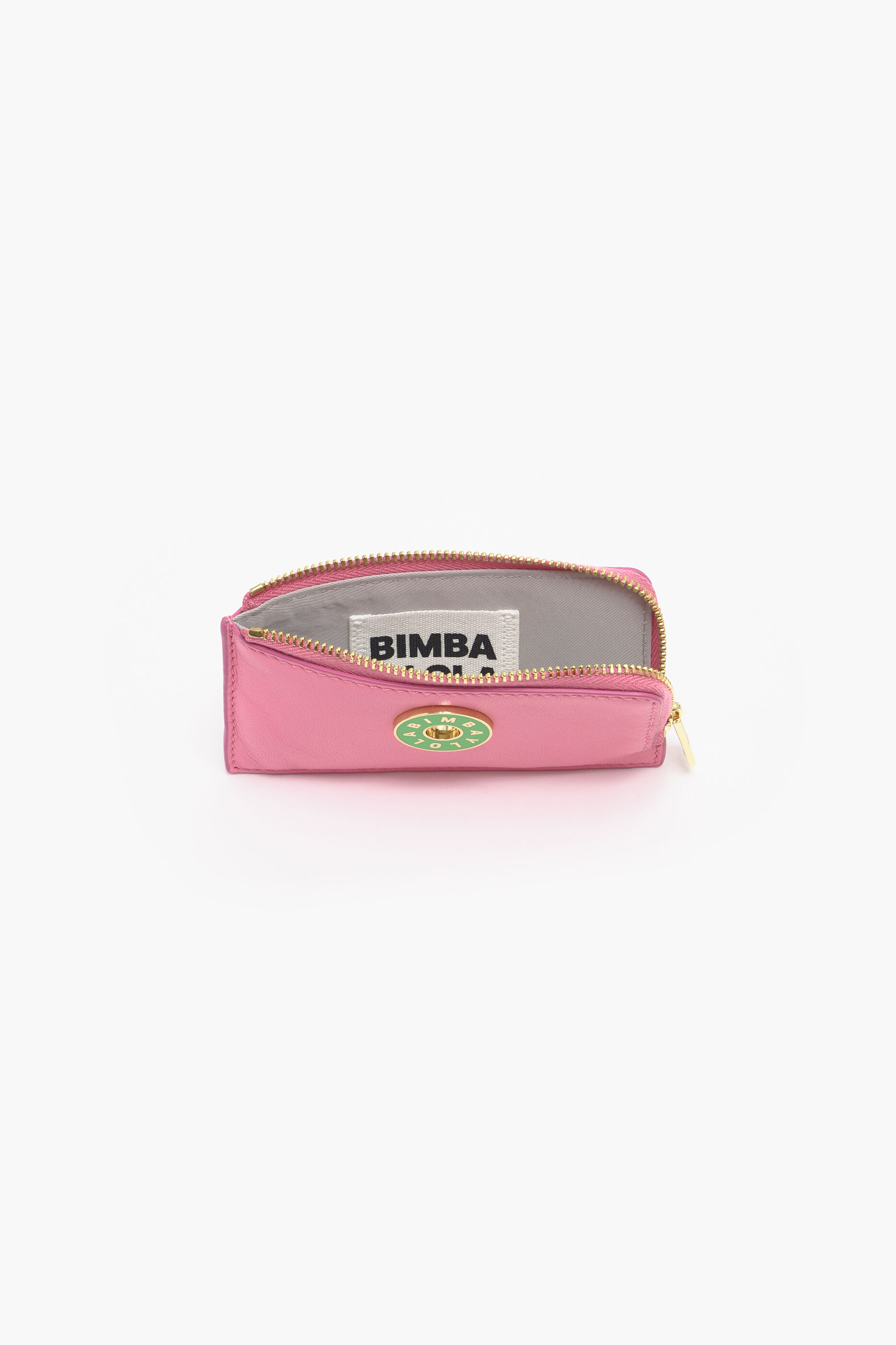 Porta-moedas retangular de couro rosa