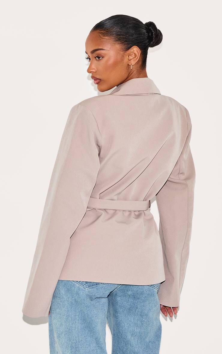 Taupe Blazer Ajusté Asymétrique Croisé Avec Taille Ajustable Shape