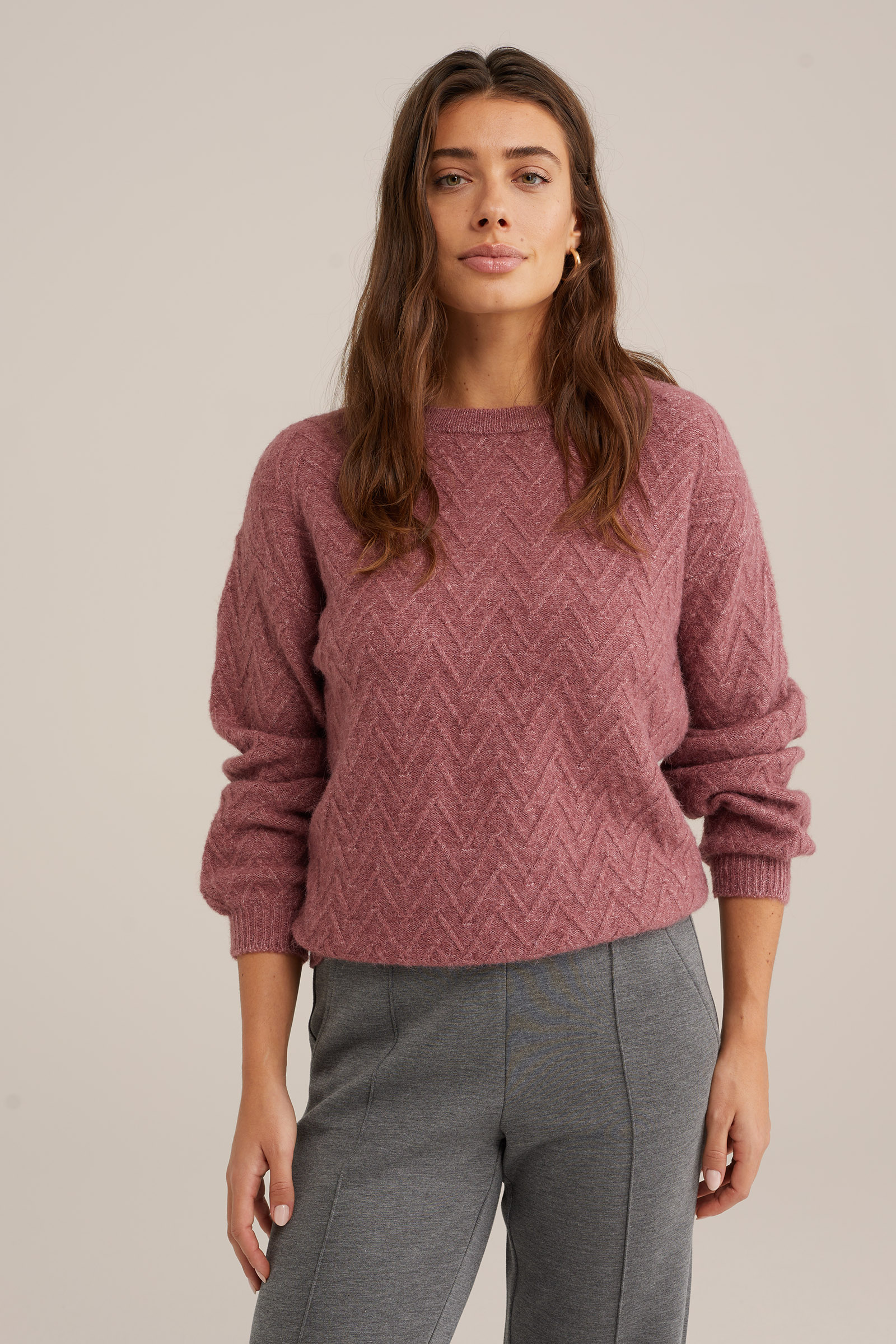 trui met structuur WE Fashion Koraalroze