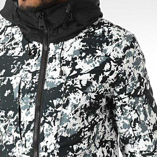 Doudoune Capuche Blanc Noir Camouflage