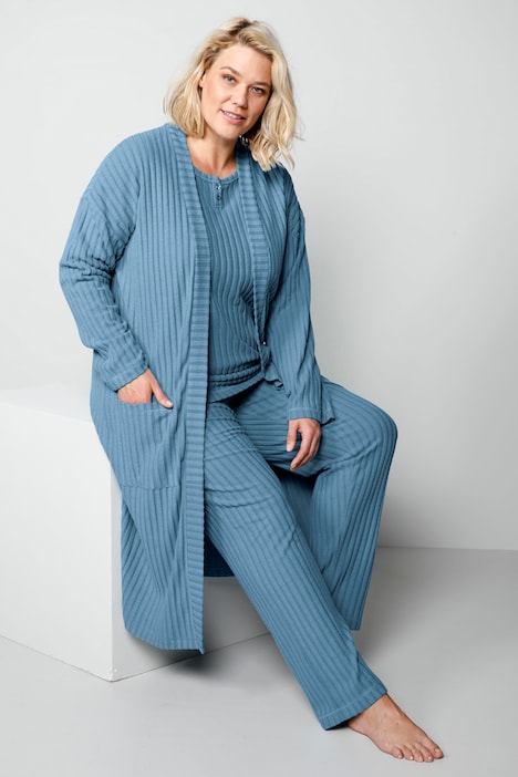 Bademantel, oversized, offene Form, Strukturjersey, Langarm