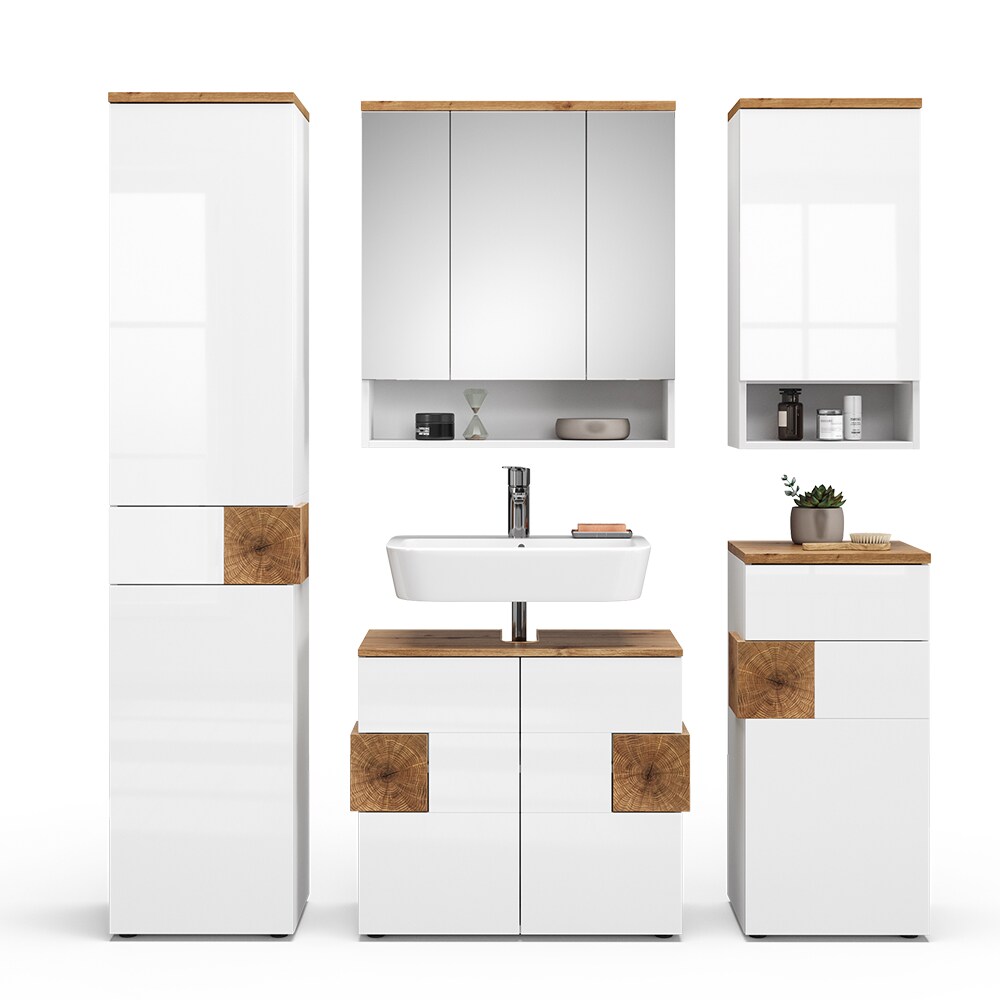 Vicco Badmöbel-Set Badezimmer-Möbel Bad-Schrank Eden Weiß Artisan modern Badezimmerschrank Waschbeckenunterschrank Spiegelschrank Hängeschrank Hochschrank Midischrank Schranktür Schrankfach