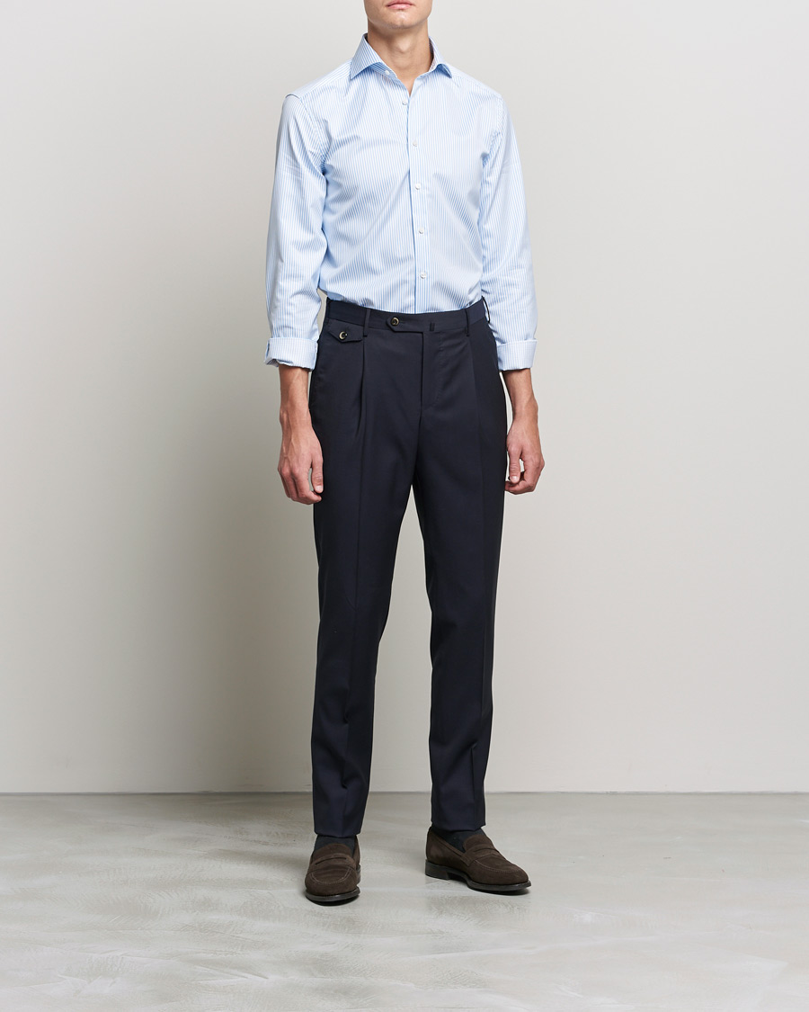 Stenströms Slimline Stripe Cut Away Shirt Light Blue