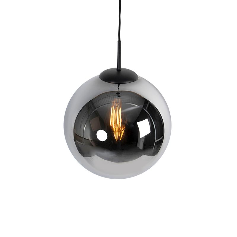 Art Deco hanglamp zwart met smoke glas 30 cm - Pallon