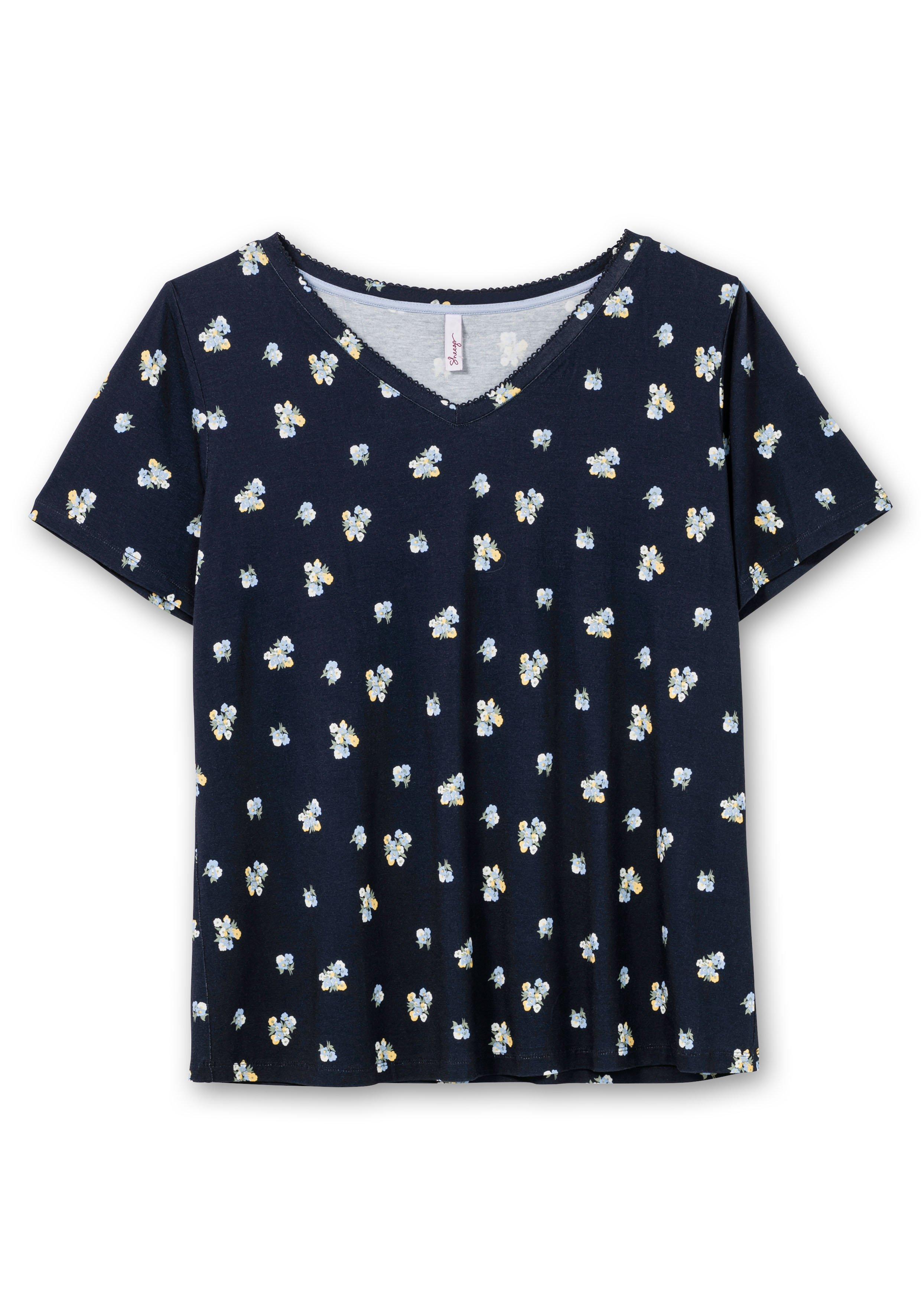 Shirt mit Allover-Blümchendruck und V-Ausschnitt