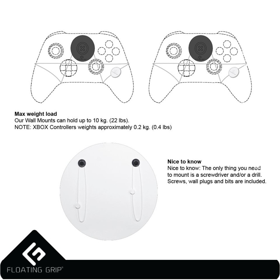 FLOATING GRIP® beslag til Xbox One S konsol og controllers, Hvid