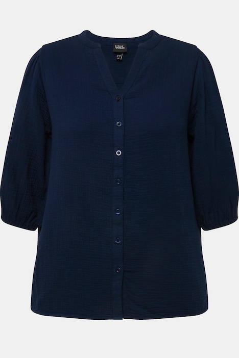 Musselin-Bluse, Oversized, Tunika-Ausschnitt, 3/4-Arm