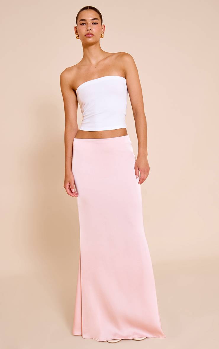 Rose Jupe Longue Fluide En Satin