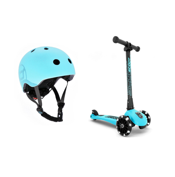 Scoot og Ride - Highwaykick 3 LED + Kids Hjelm S-M - Blueberry (Bundle)