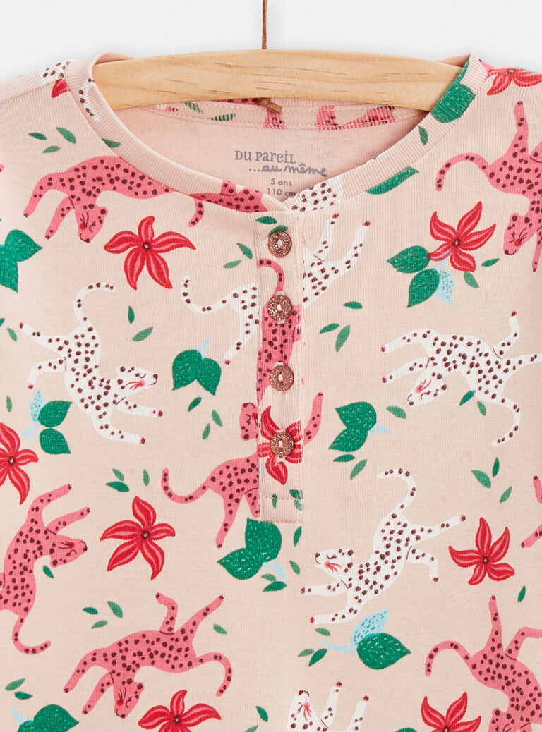 Pyjama roseen en côtes imprimé panthère pour fille