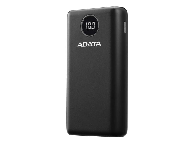 ADATA Powerbank P20000QCD (20000 mAh, USB-A, USB-C, Display Powerbank mit hoher Kapazität, modernen Schnellladeanschlüssen und Digital-Display