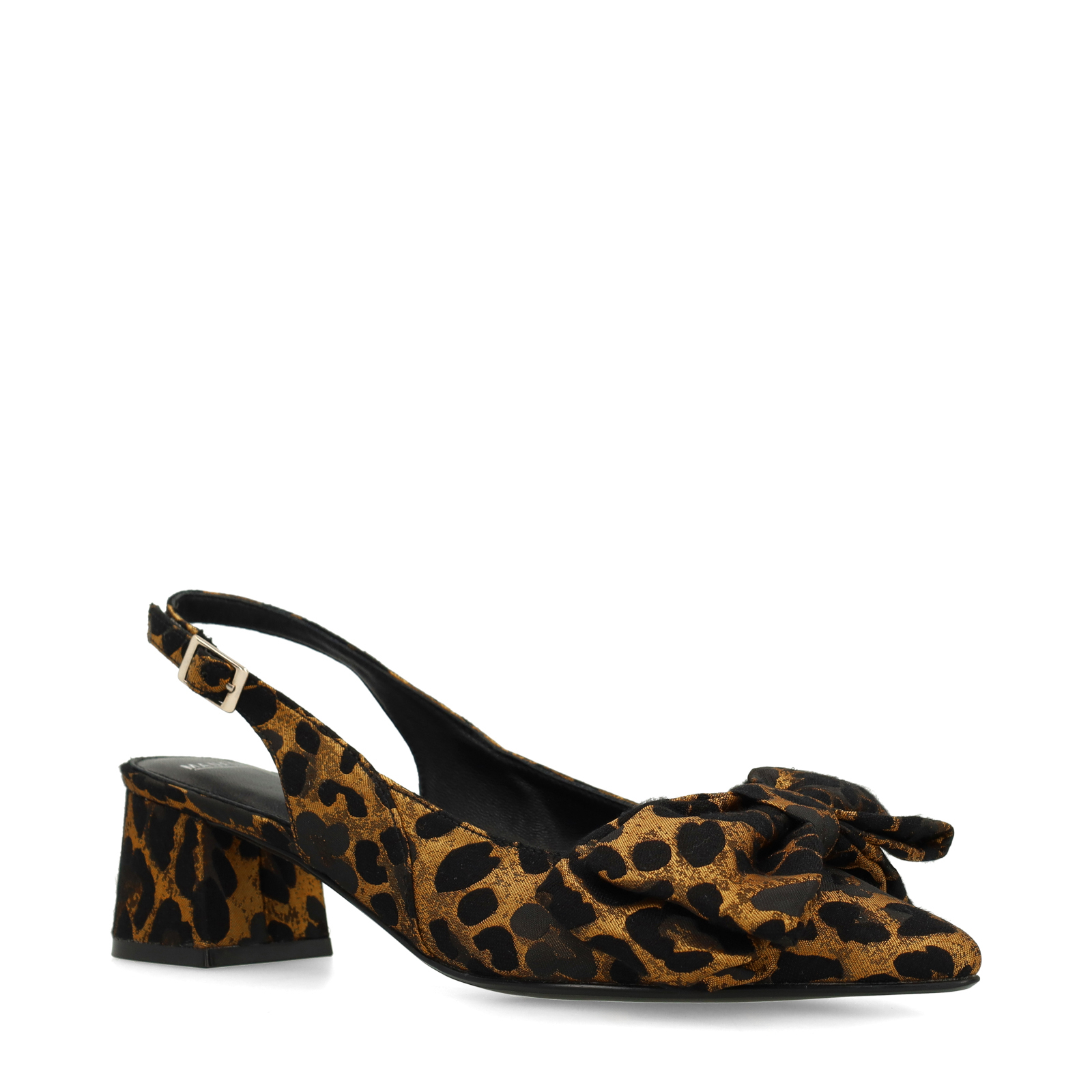 Zwarte leopard slingbacks met strik