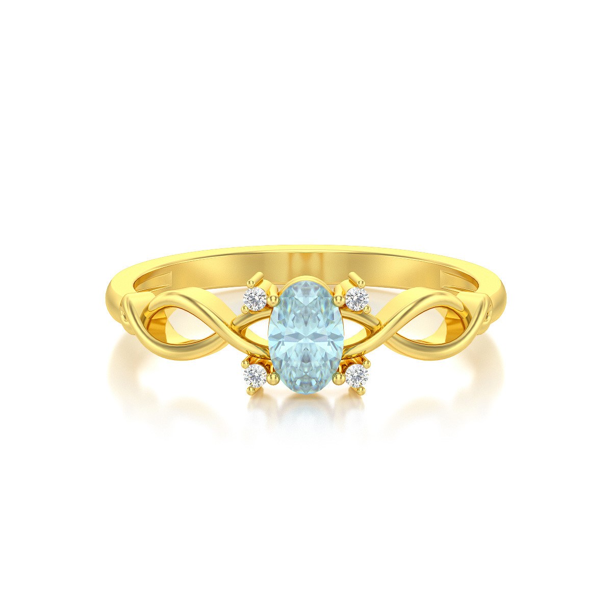 Bague ADEN Or 585 Jaune Aigue-Marine et diamants 1.85grs