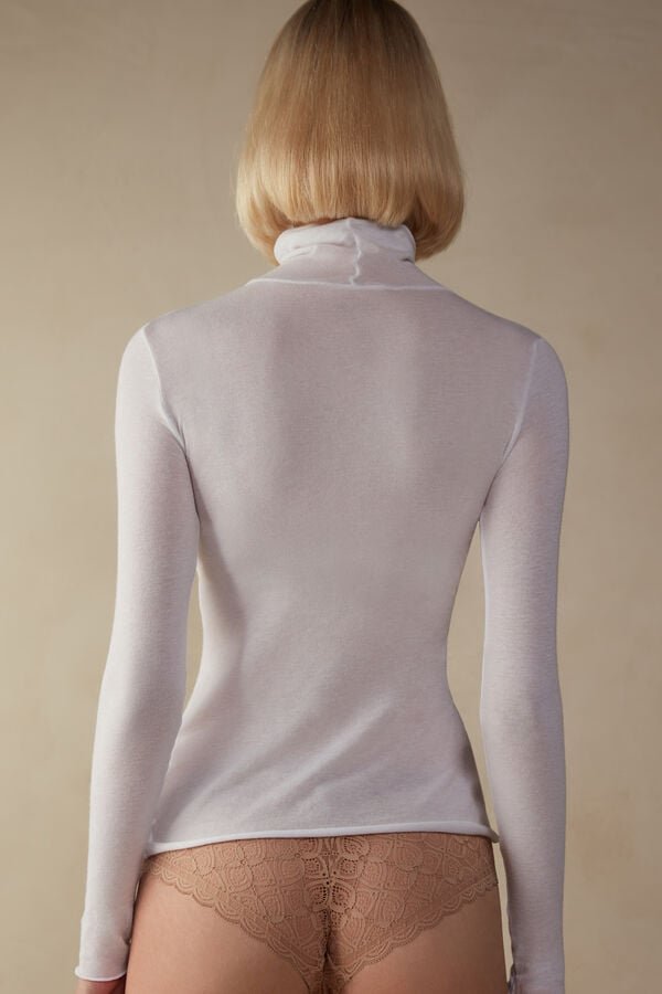 Camiseta de manga comprida com gola alta em cashmere modal ultraleve
