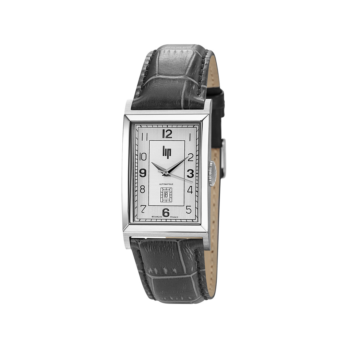 Montre Lip homme automatique acier bracelet cuir gris
