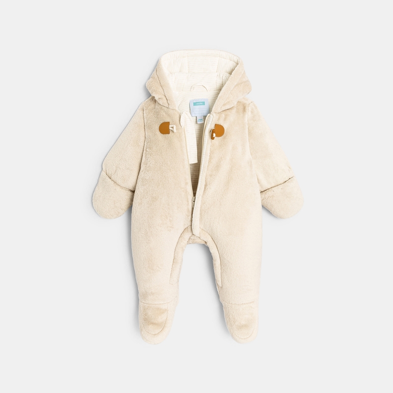 Combipilote en velours doublée jersey beige naissance
