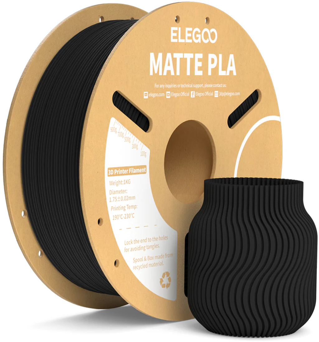 Elegoo  PLA Matte Black, 1,75 mm / 1000 g    PLA mit mattem Finish in Mattschwarz