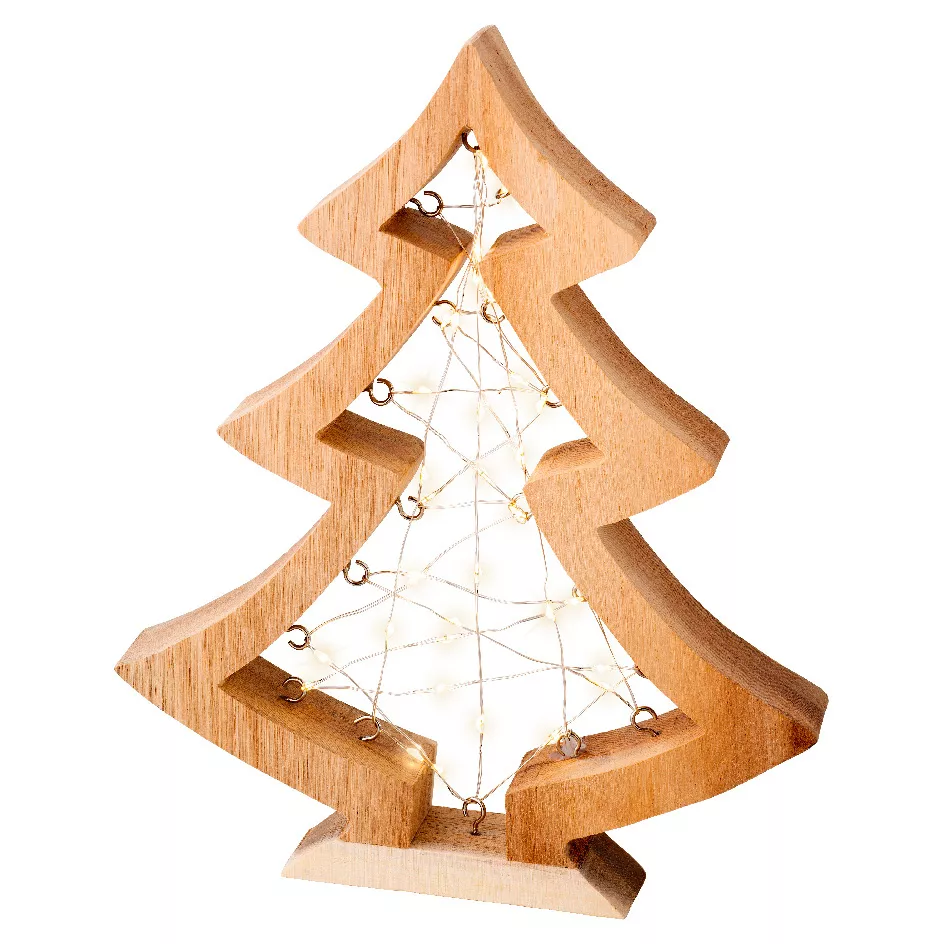 Sapin lumineux à piles 36 LED (H27 cm) Astre en bois Blanc chaud