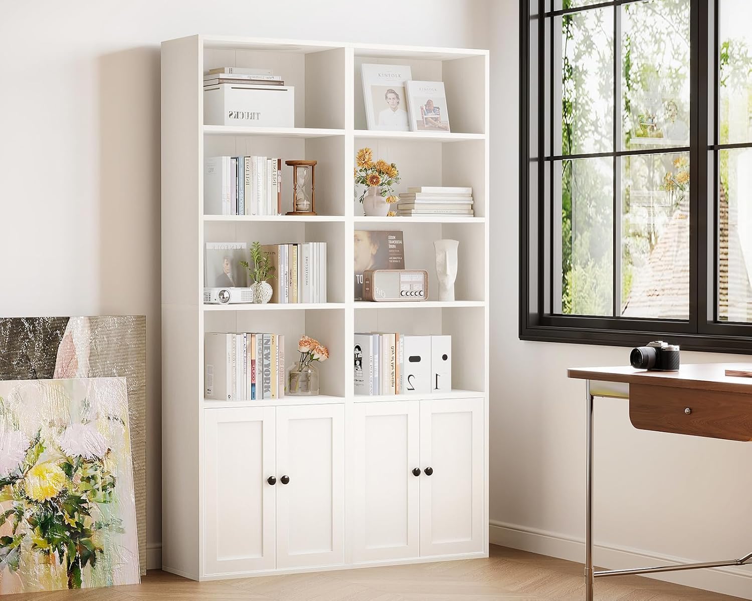 Coleshome Bücherregal mit Türen Regal mit 6 Ebenen, Bücherschrank 48 x 24 x 176.4 cm Schrank, Standregal zur Aufbewahrung und Präsentation für Wohnzimmer, Homeoffice, Büro, Schlafzimmer, Weiß WP3744298
