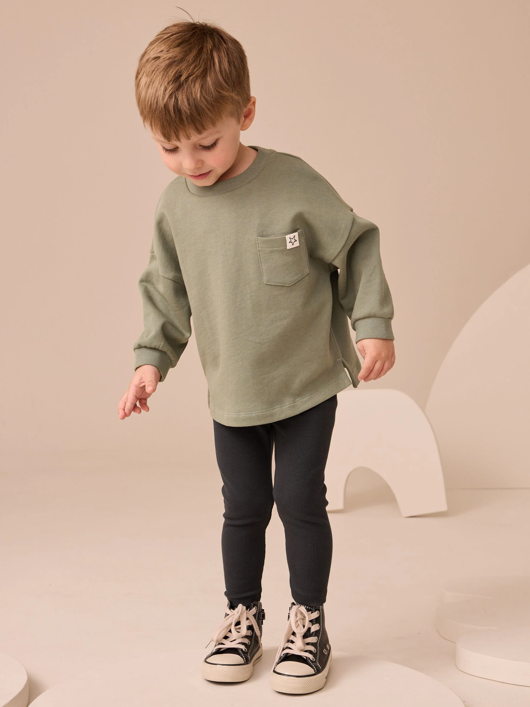 Grijs-groen - Set met top met lange mouwen en legging (3 mnd-7 jr)