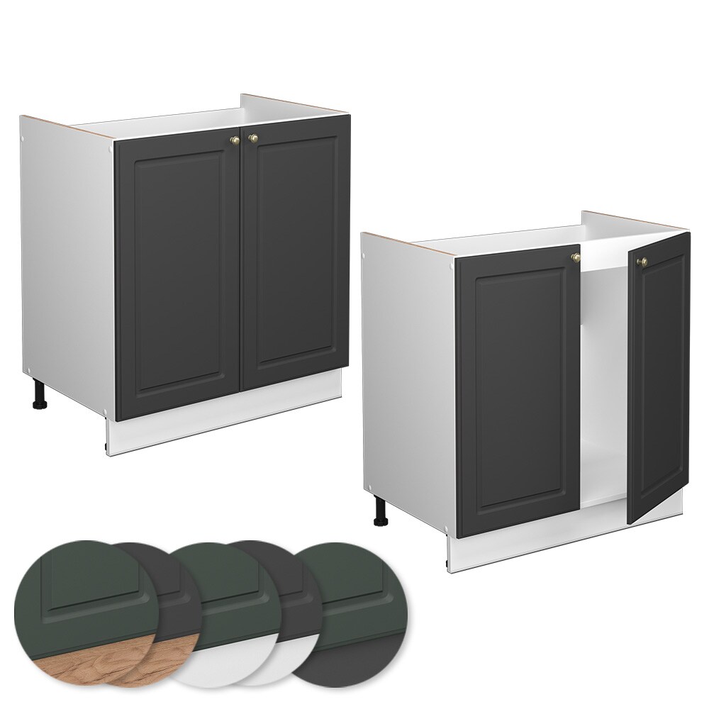 Vicco Spülenunterschrank Küchenschrank Küchenmöbel Fame-Line Weiß Anthrazit-Gold Landhaus 80 cm Küche Einbauküche Drehtür Siphonausschnitt Blende Küchenzeile