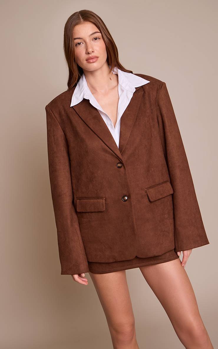Chocolate Brown Ensemble Coordonné Blazer Dad Oversize En Synthétique
