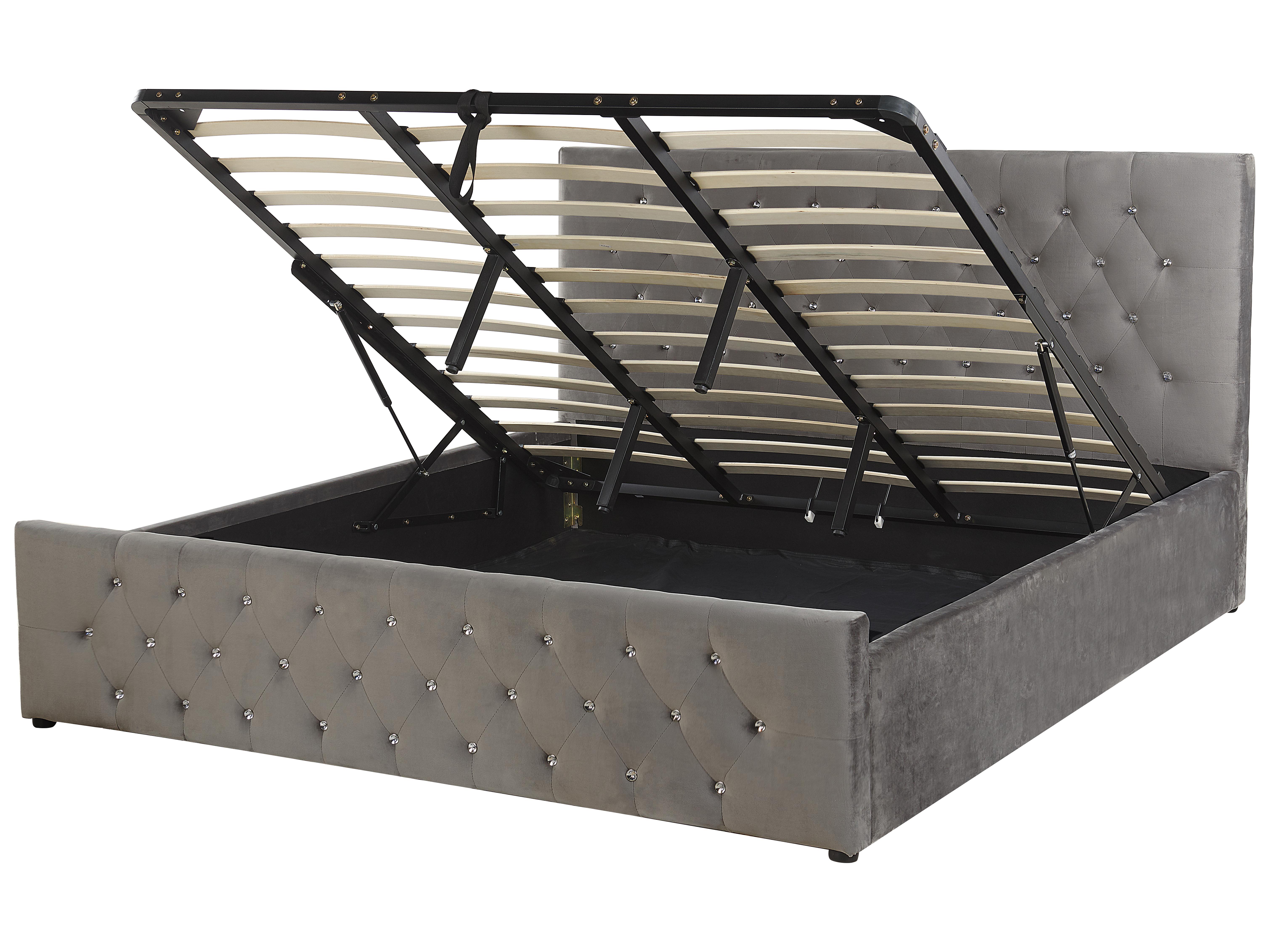 Bed met opbergruimte Fluweel AMIENS 180 x 200 cm Grijs
