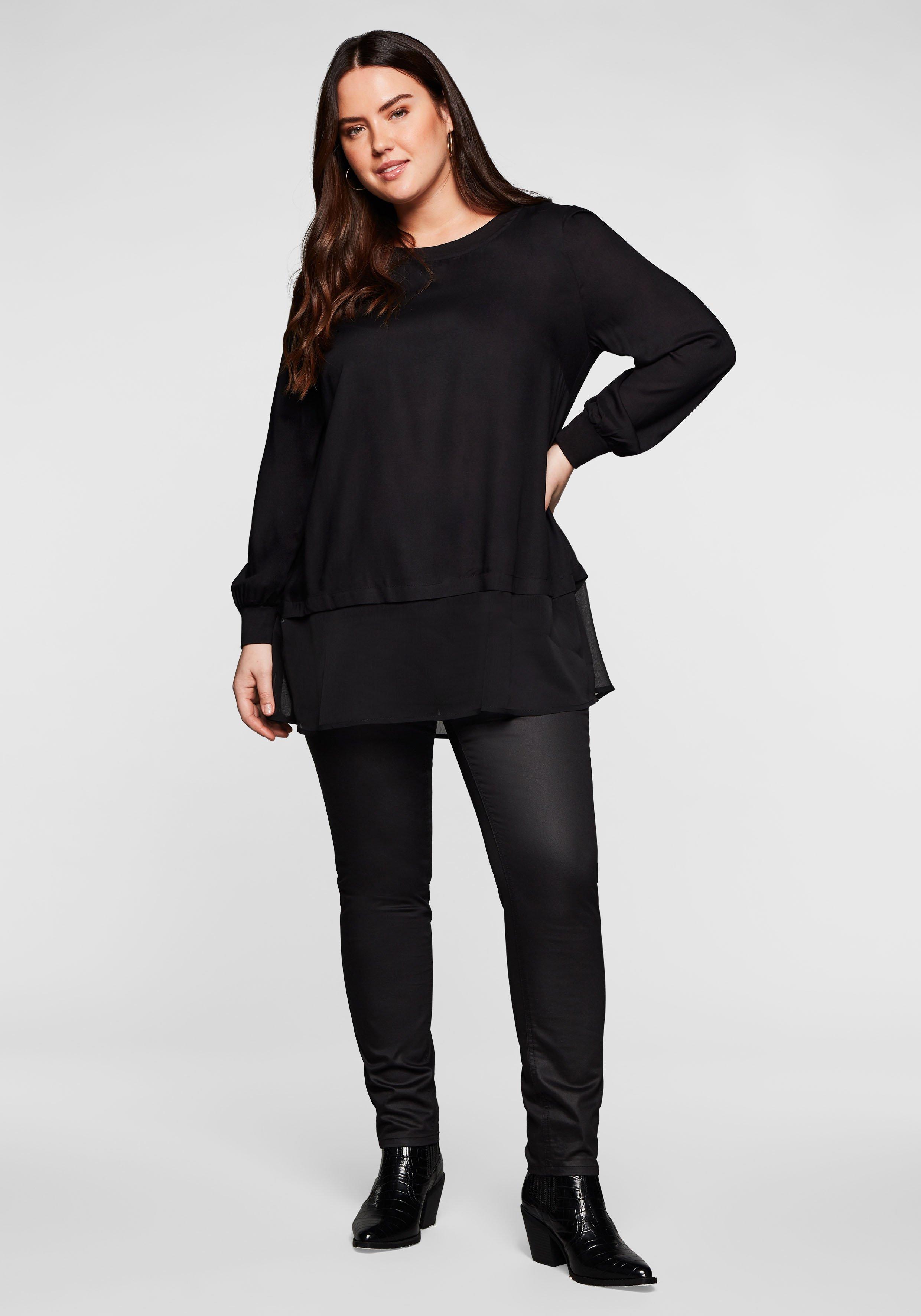 Tunika im Double-Layer-Look mit Saum aus Chiffon