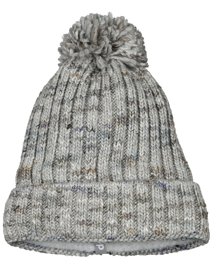 Bommel-Strickmütze HAPPY DENIM mit Schurwolle in hellgrau melange/wollweiß