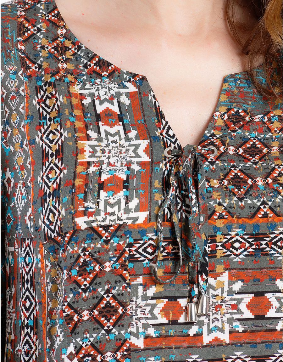 Blouse kaki ethnique