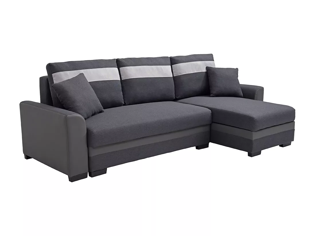 Canapé d'angle réversible et convertible en tissu et simili anthracite GIANY II