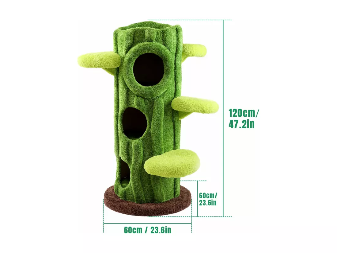 Arbre à chat en bois massif, d60cm×h120cm, vert